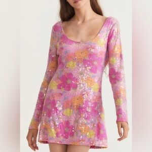 LoveShackFancy Rupert Floral Sequin Mini Dress